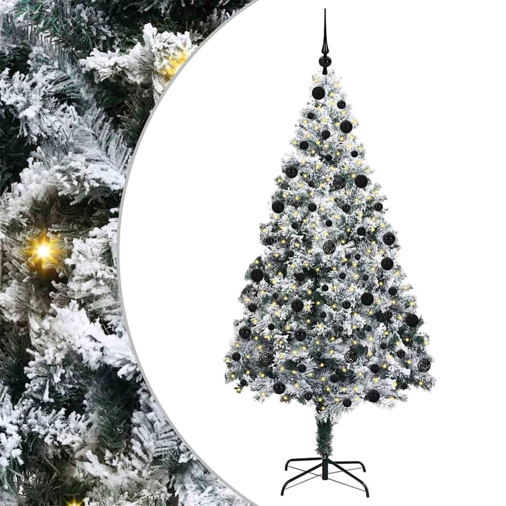 vidaXL Pre-Lit Black Baubles White Artificial Christmas Tree 7ft Image 2