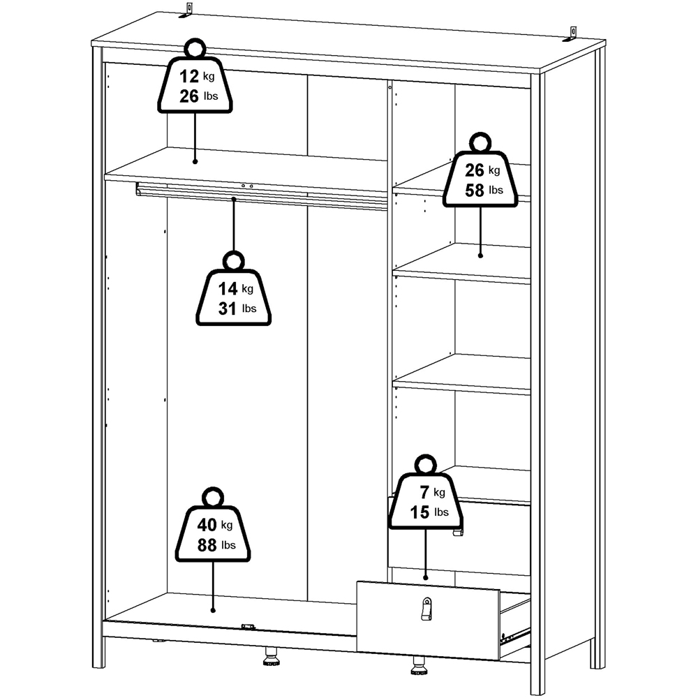 Florence Barcelona 3 Door 2 Drawer Matt Black Mirrored Wardrobe Image 9