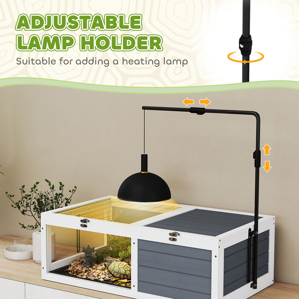 PawHut Grey Wooden Tortoise House with Lamp Holder Image 5