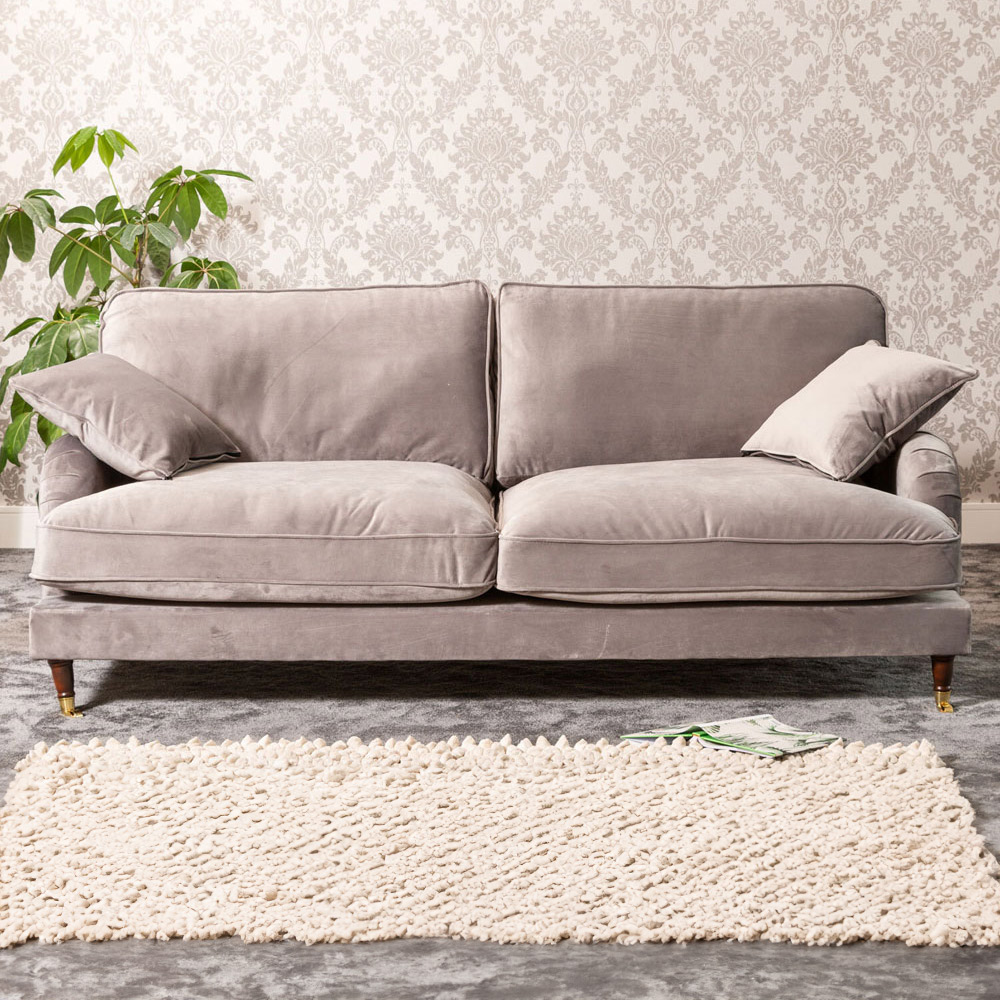 Mackenzie 4 Seater Grey Plush Velvet Sofa Image 1