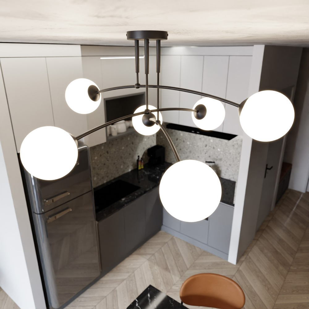 Emibig Pregos 6 Light White Shade Black E14 Ceiling Light Image 3
