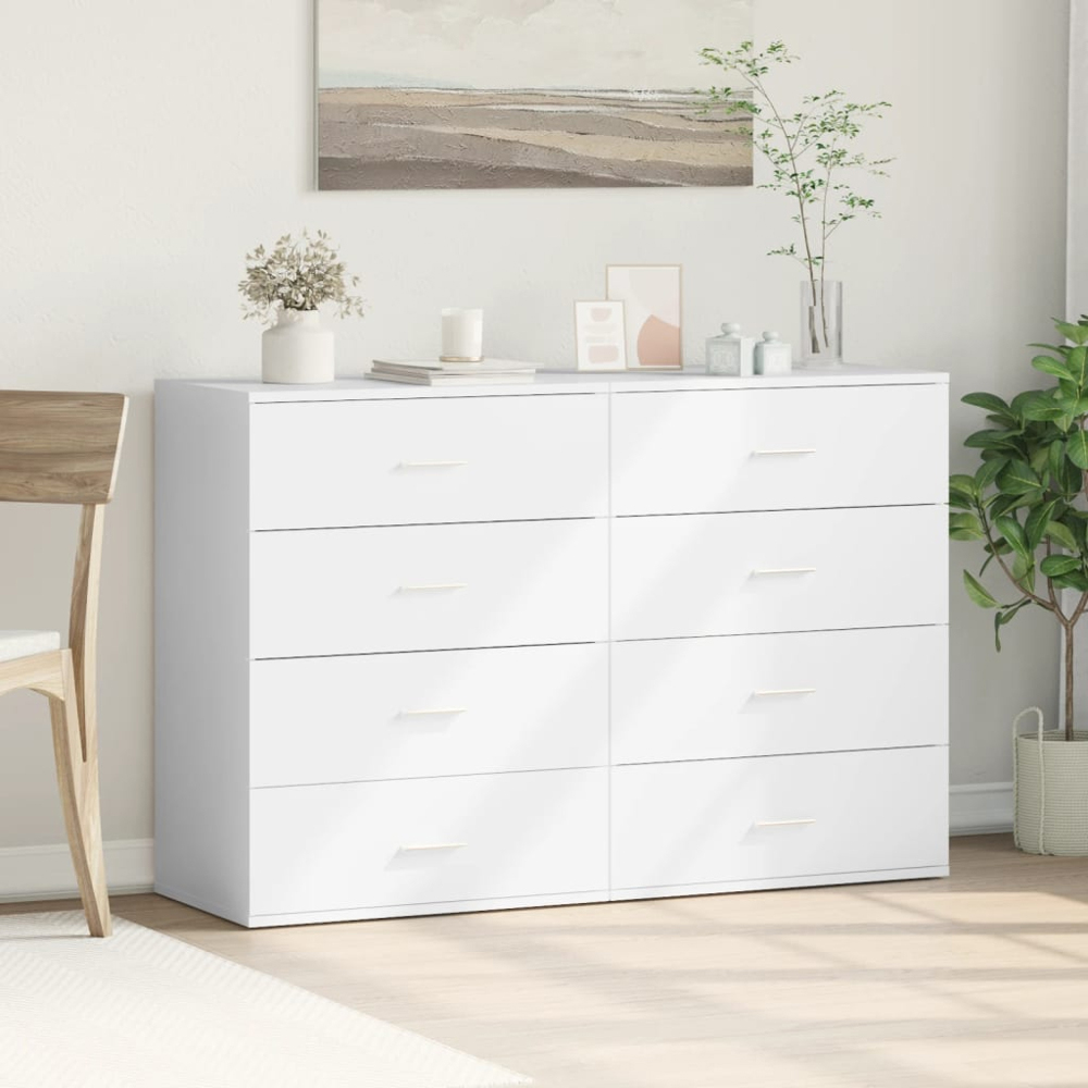 vidaXL 4 Drawer White Sideboard Set of 2 Image 8