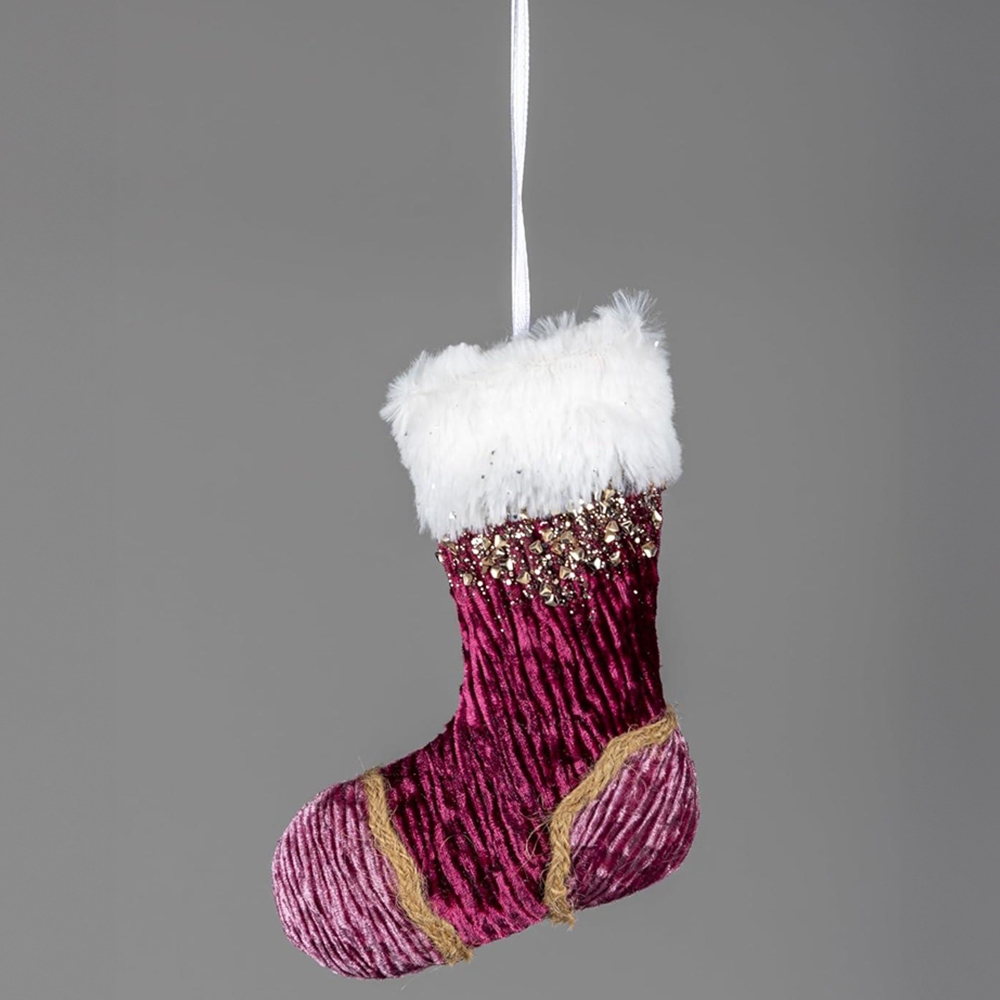 Shatchi Pink Burgundy Mini Santa Stocking Ornament 3 Pack Image 2