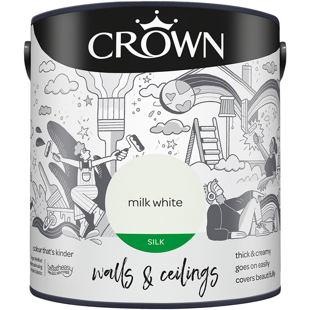 Crown Walls & Ceilings Milk White Silk Emulsion Paint 2.5L Image 2