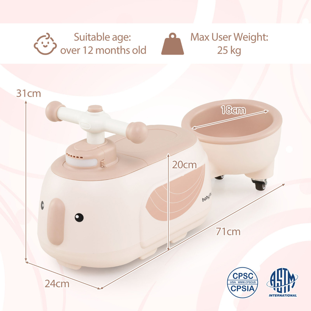 Costway Toddler Beige Penguin Foot to Floor Sliding Ride On Push Car with Trailer Image 8