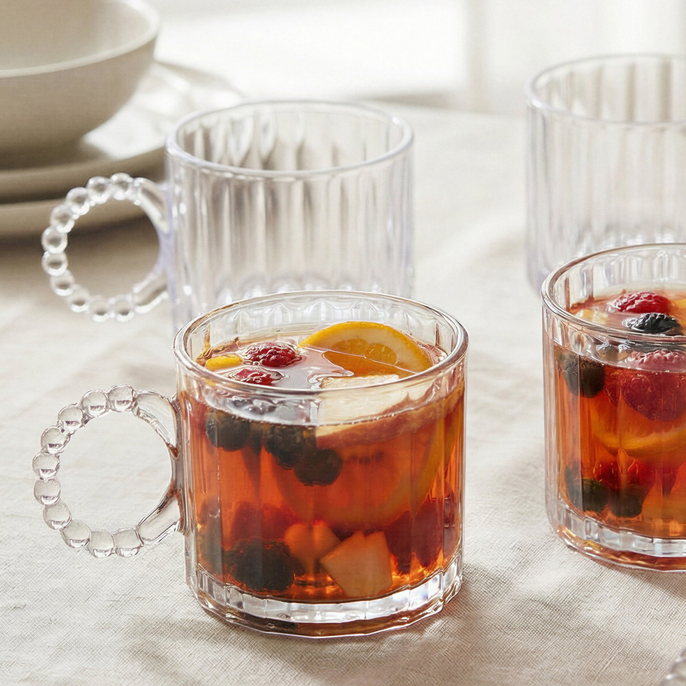 Dibor Bella Perle Embossed Ribbed Glass Mug Set 4 Pack Image 3