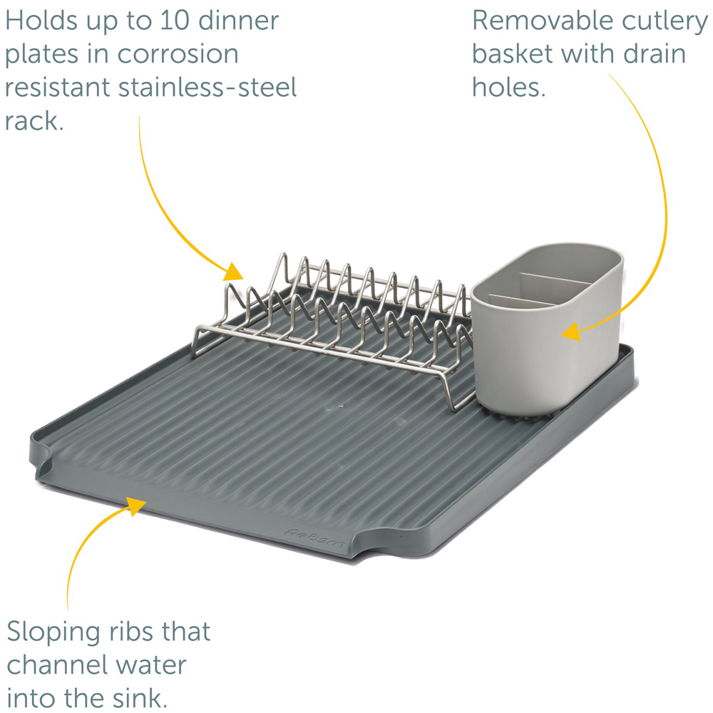ReBorn Dark Grey Large Kitchen Draining Rack with Cutlery Holder Image 8