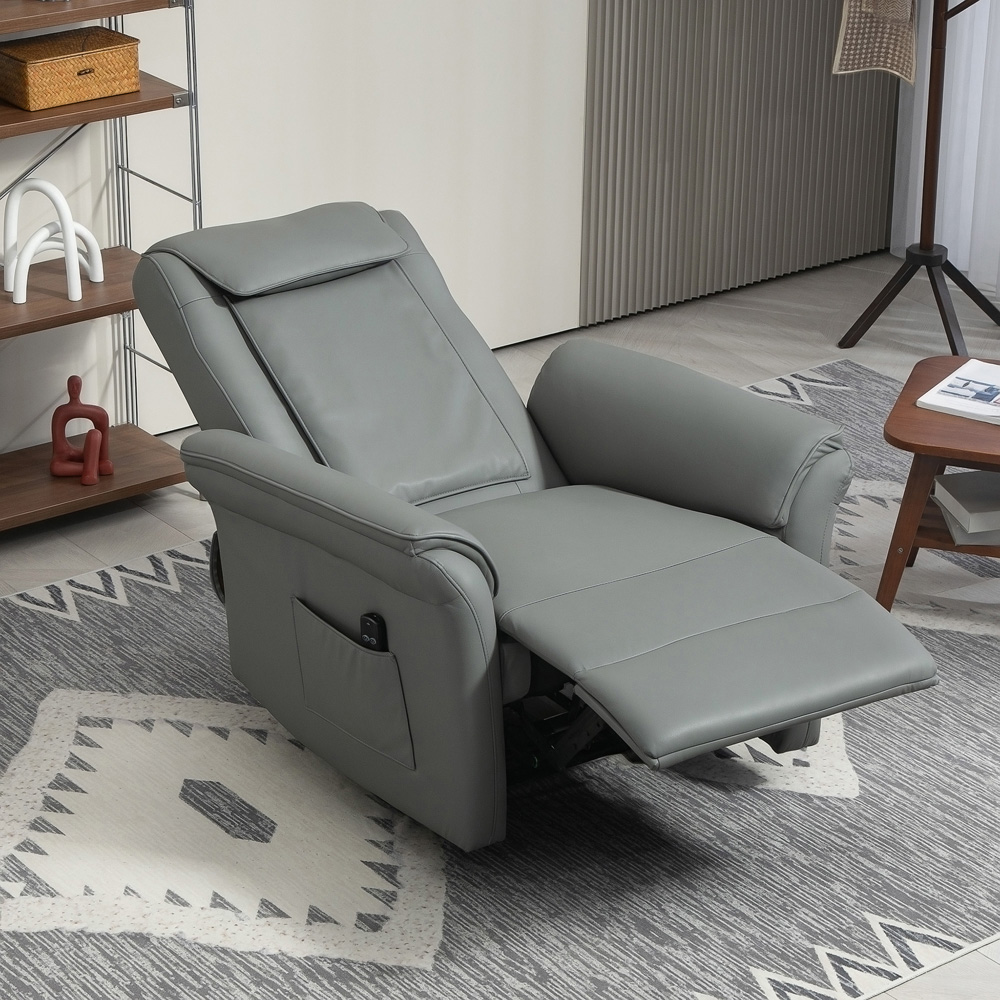 HOMCOM Grey Leather 3D Kneading Massage Recliner Armchair with Headrest Image 4