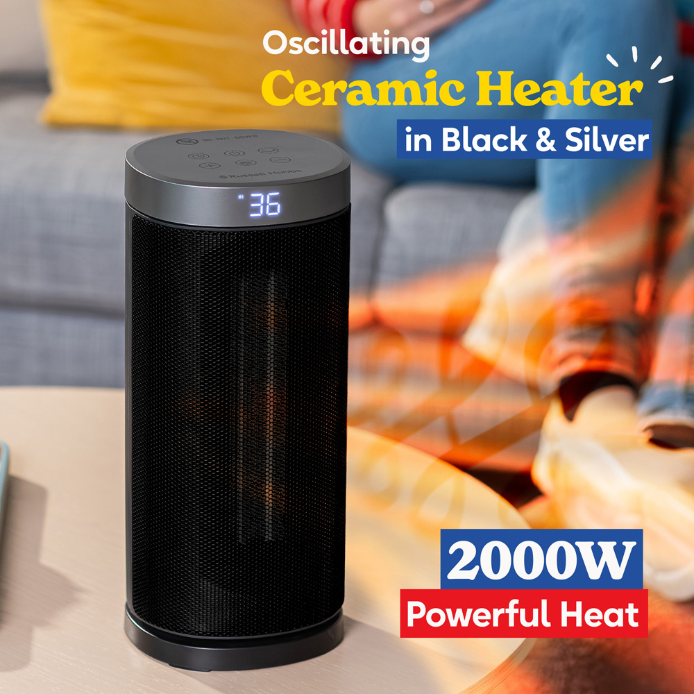 Russell Hobbs RHCTH2001S Black and Silver Oscillating Ceramic Heater with Digital Display 2000W Image 3