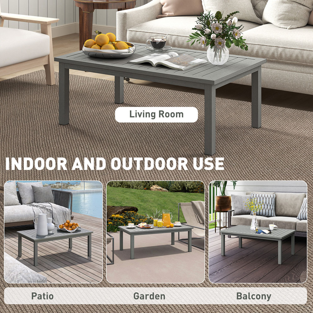 Outsunny Grey Wood Grain Effect Garden Coffee Table Image 8