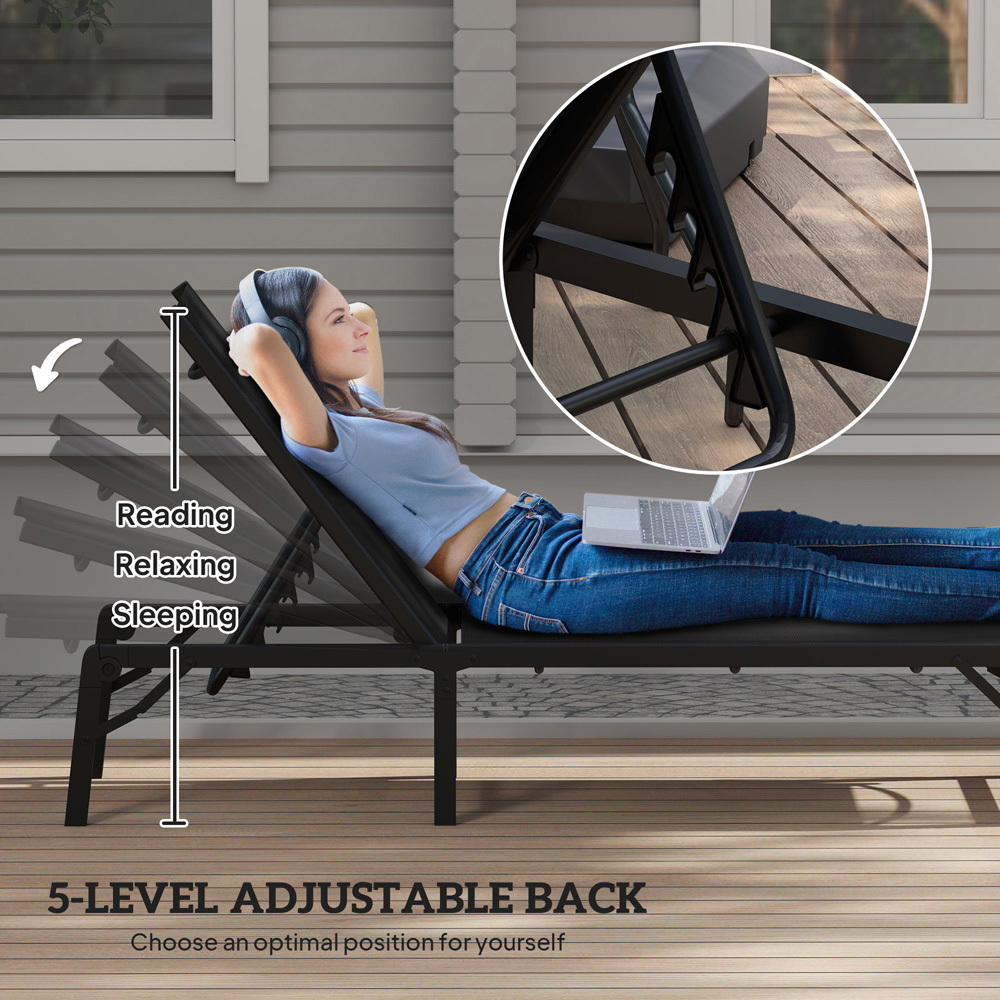 Outsunny Black 5 Level Adjustable Folding Sun Lounger Image 7