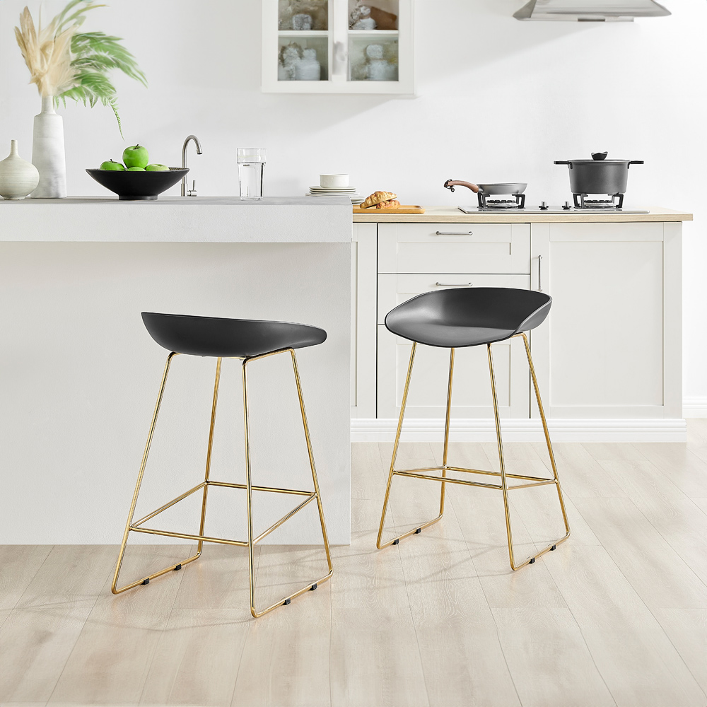 Furniturebox Harding Black and Gold Bar Stool Set of 2 Wilko