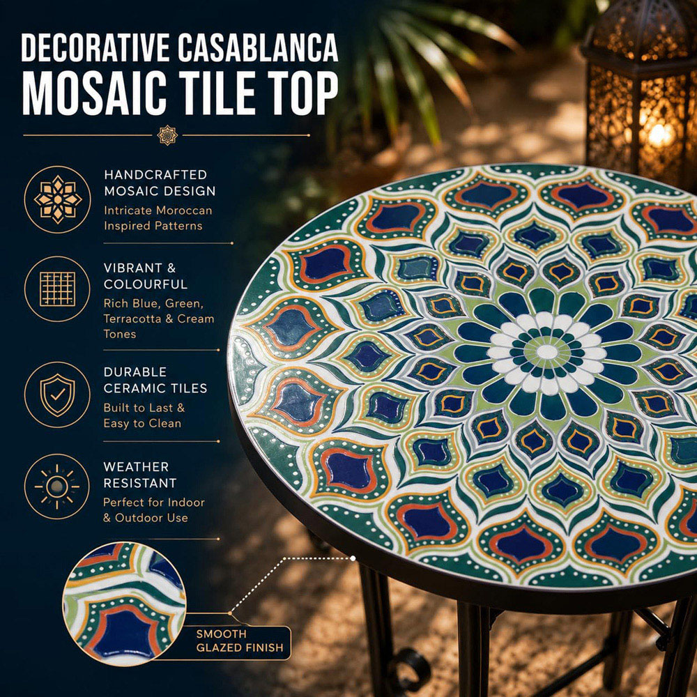 Shatchi Casablanca 2-in-1 Single Shelf Mosaic Ceramic Tile Top Plant Stand Side Table Image 3