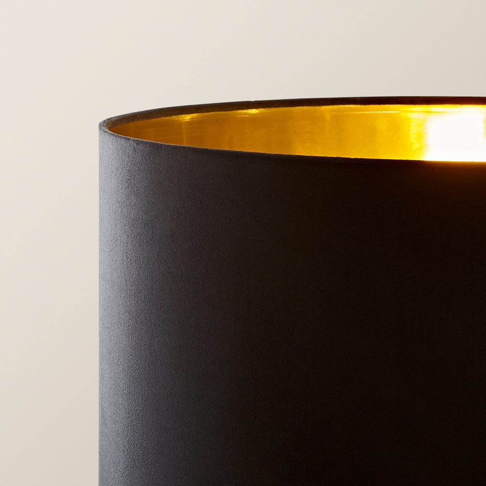 ValueLights Charlie Black Velvet and Metallic Shade Gold Floor Lamp and Bulb Image 3