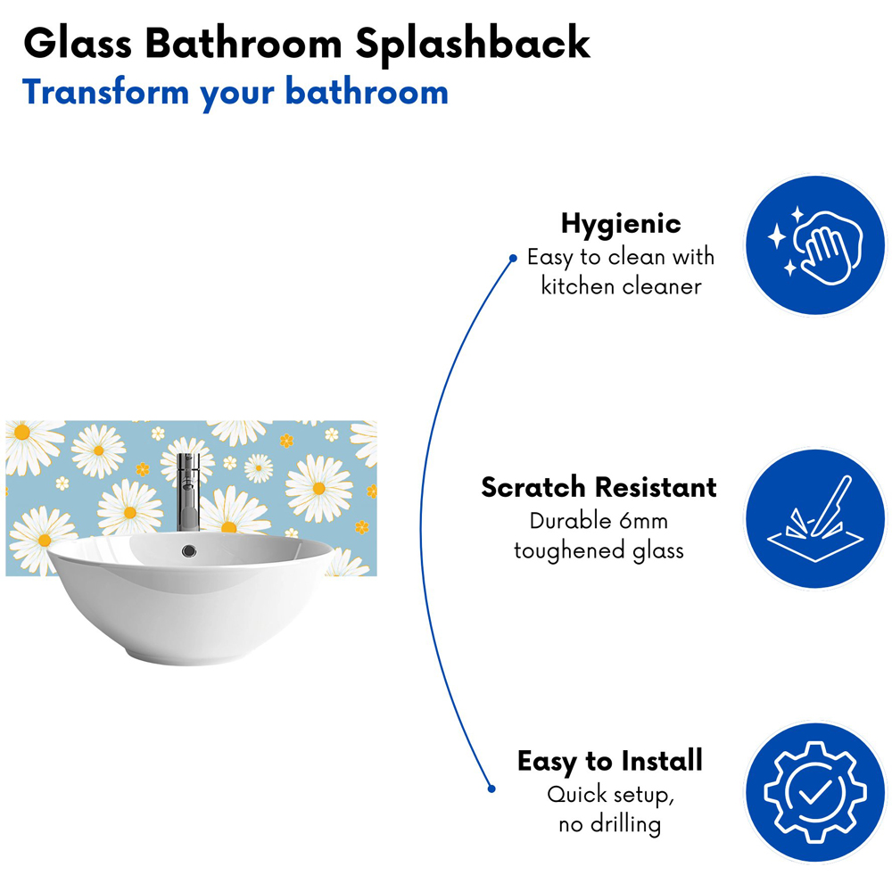 Warren Reed Designer Summer Daisy Pattern Glass Bathroom Splashback 25 x 60cm Image 4