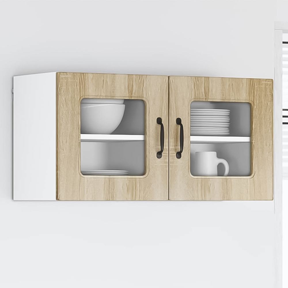 vidaXL Kalmar Single Glass Door Sonoma Oak Wall Mounted Kitchen Cabinet Set of 2 Image 1