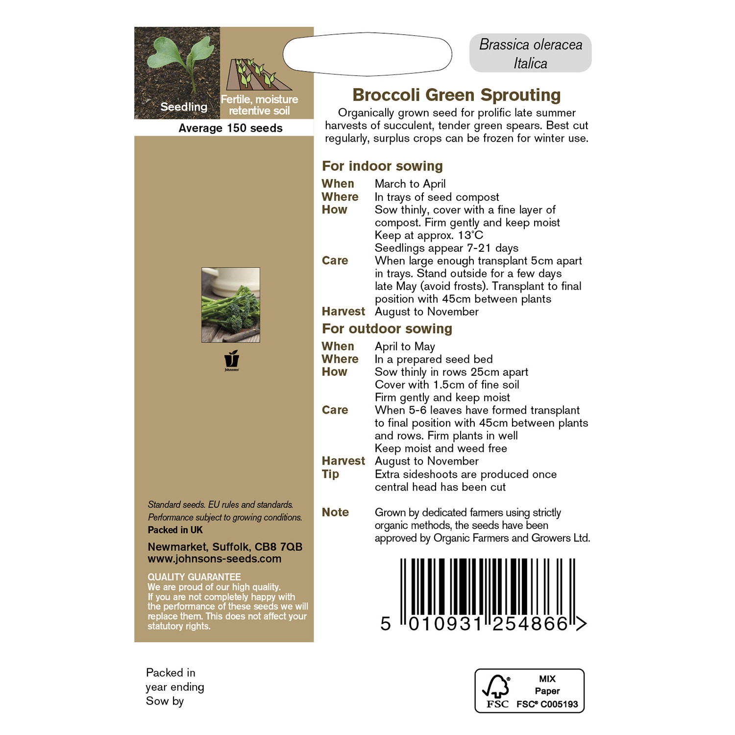 Johnsons Organic Green Sprouting Broccoli Seeds Image 3