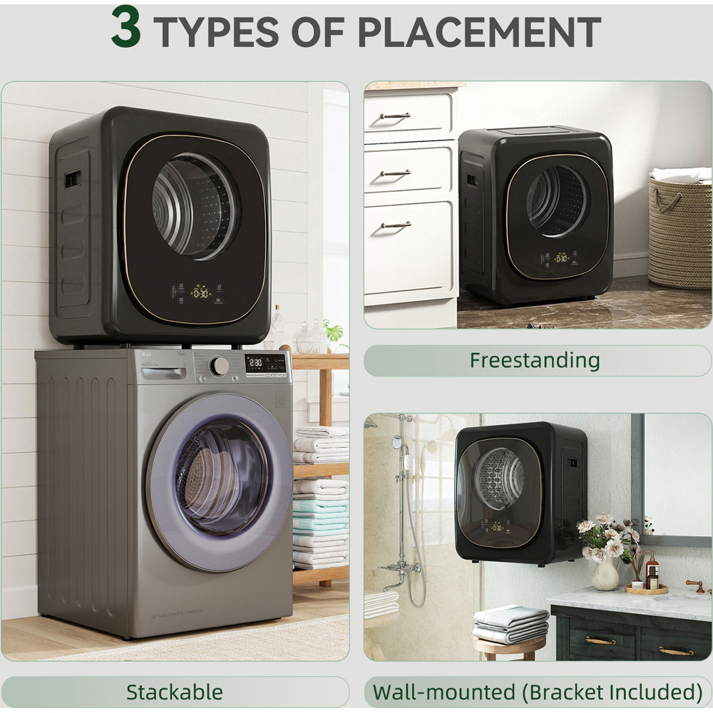 HOMCOM Black Compact Small Tumble Dryer Machine 4kg 800W Image 8