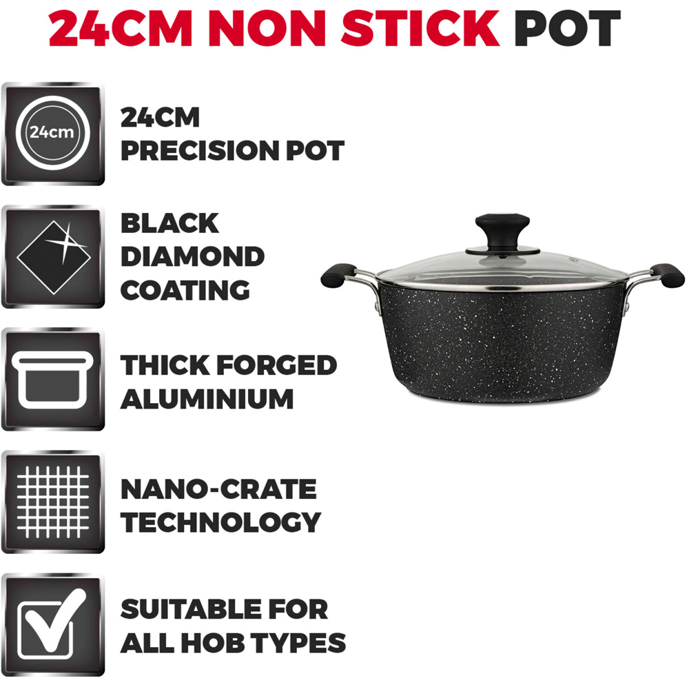 Tower Precision 24cm Black Forged Aluminium Non-Stick Stock Pot with Lid Image 2