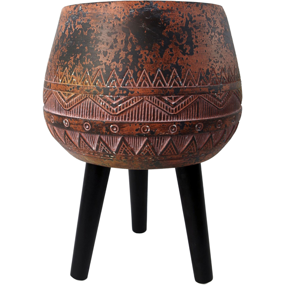 Leaf Zaturn Brown and Black Fibreglass Composite Indoor Planter with Legs 44 x 30cm Image 1