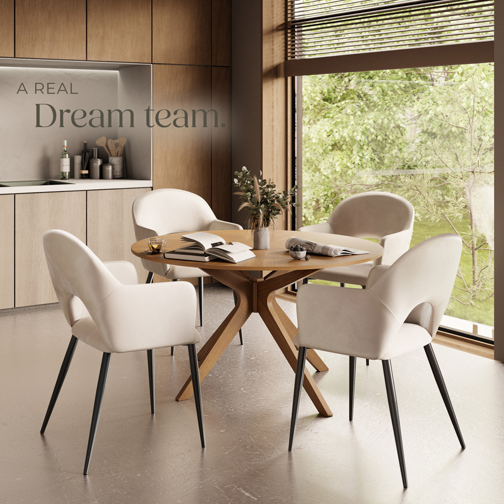 tectake Sasha Set of 4 Cream Velvet Dining Chair Image 6