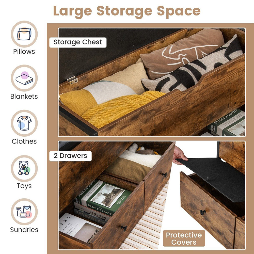Costway 2 Drawer Rustic Brown Storage Ottoman Bench Image 7