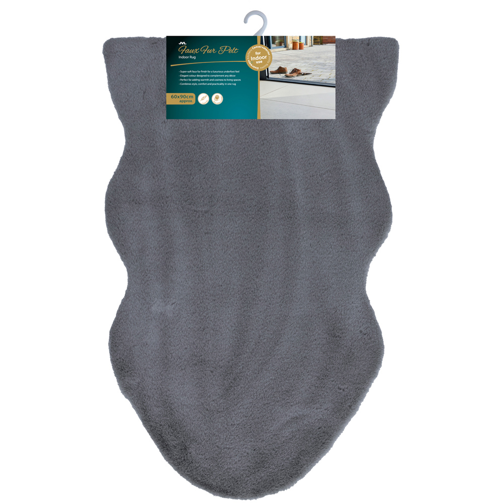 JVL Dark Grey Faux Fur Rug 60 x 90cm Image 3