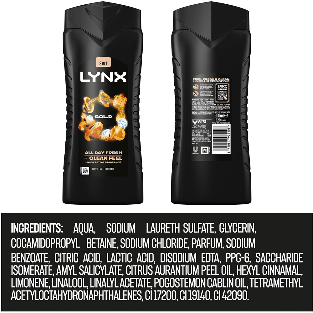 Lynx Gold Oud Wood and Fresh Vanilla 12H Refreshing Fragrance Shower Gel 500ml 12 Pack Image 9