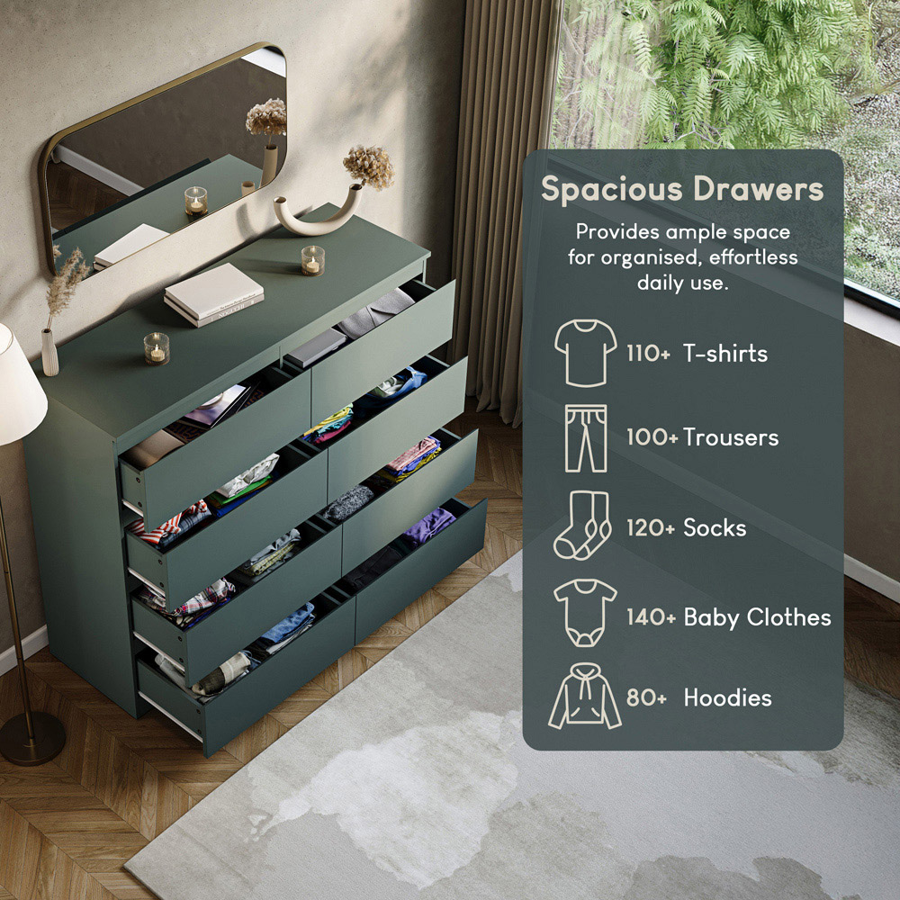 VIDA DESIGNS Denver Jasper Green 8 Drawer Bedside Table Image 7
