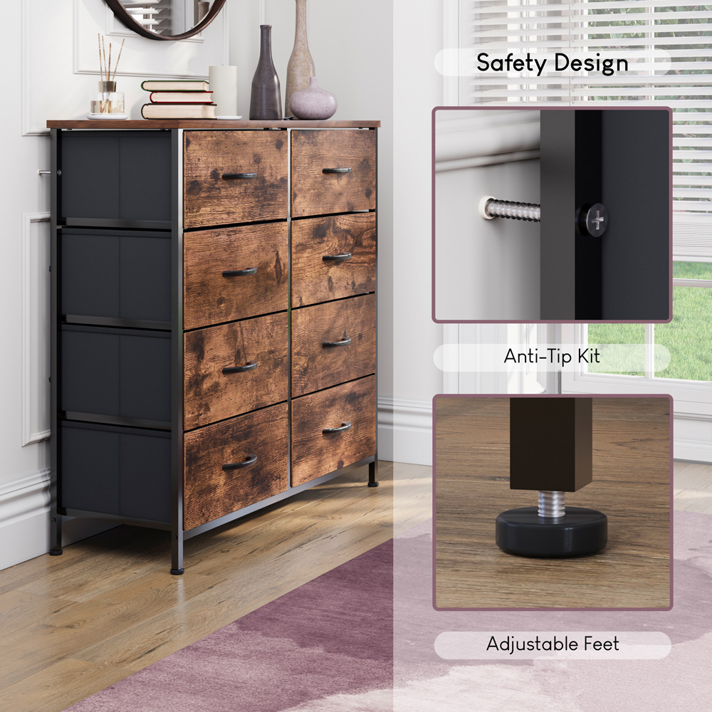 VIDA DESIGNS Chorley 8 Drawer Rustic Brown Fabric Chest of Drawer Image 6