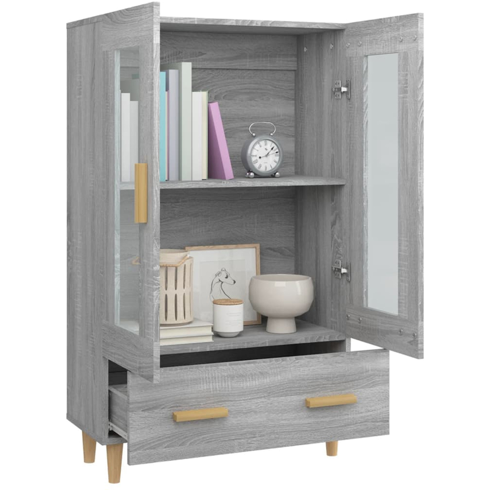 vidaXL 2 Glass Door Single Drawer Grey Sonoma Highboard Image 4