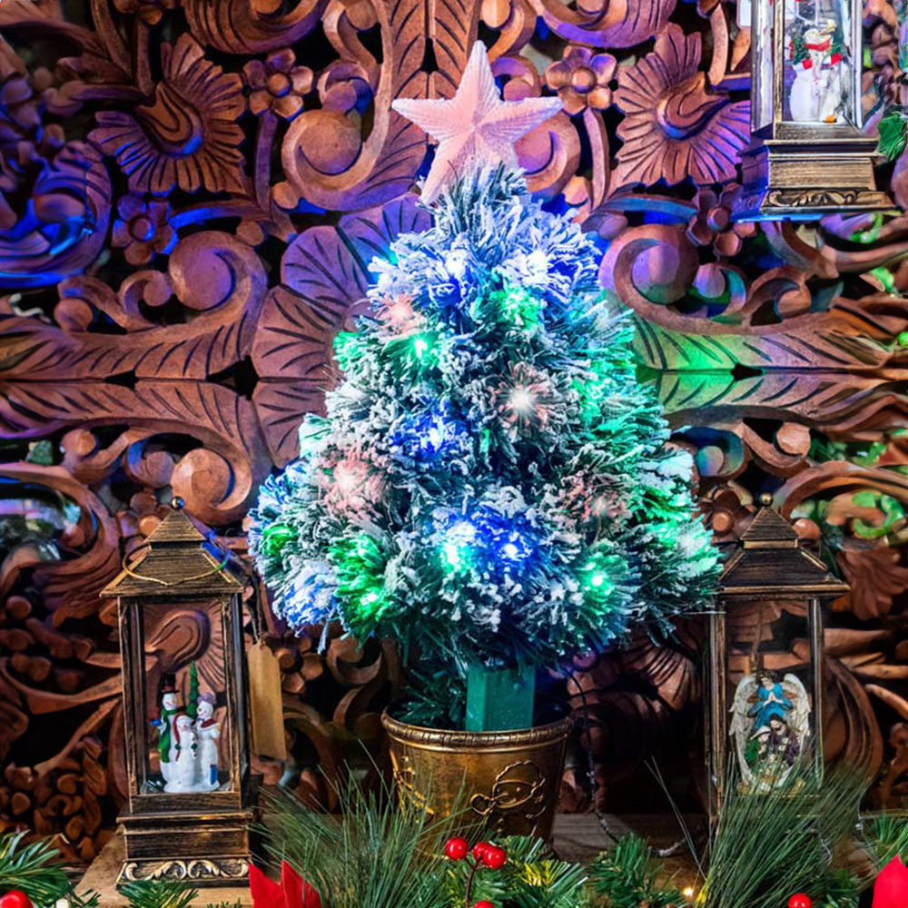 Shatchi Fibre Optic Multicolour LED Pre-Lit Frosted Artificial Christmas Tree 2ft Image 2