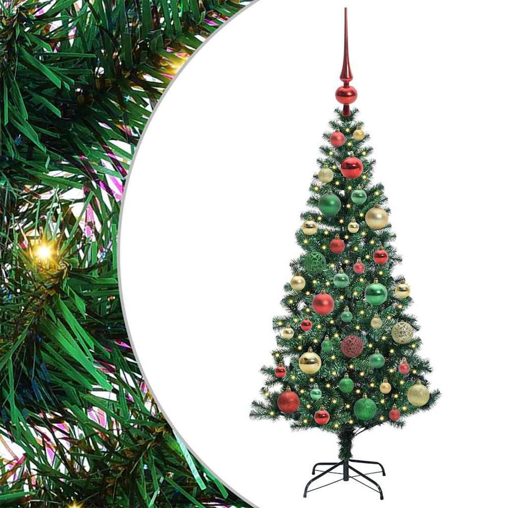 vidaXL Pre-Lit Multicolour Baubles Green Artificial Christmas Tree 4ft Image 2