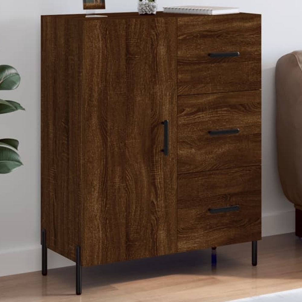 vidaXL Single Door 3 Drawer Brown Oak Sideboard Image 1