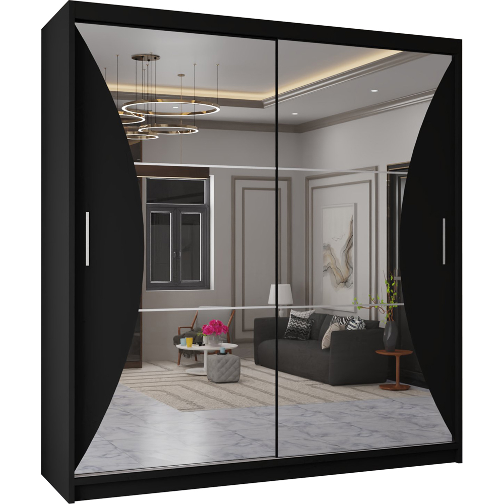 Sliding Wardrobes 4U California 2 Door Black Curved Mirrored Wardrobe 150cm Image 2