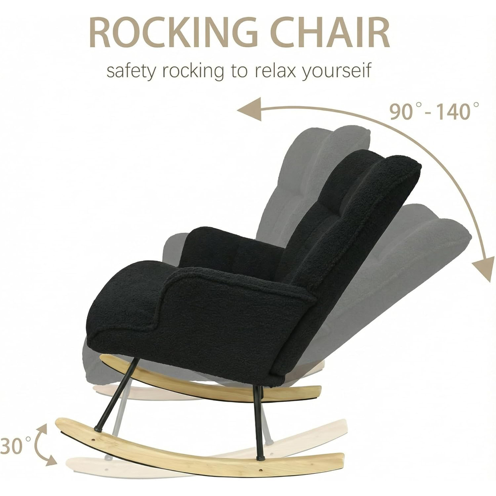 Alivio Black Teddy Plush High Backrest Rocking Chair Image 8