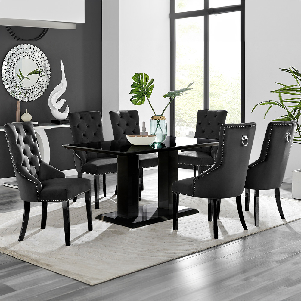 Furniturebox Molini Kensington 6 Seater Dining Set Black High Gloss and Black Image 1