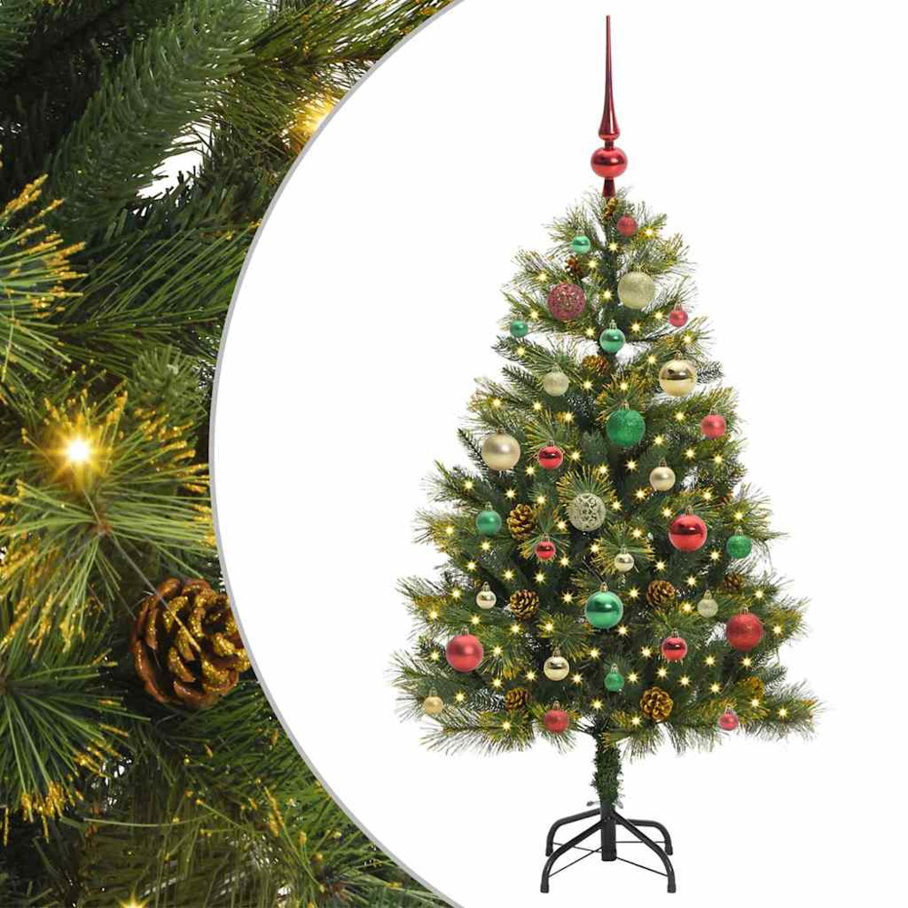 vidaXL Pre-Lit Multicolour Baubles and Pinecones Green Artificial Christmas Tree 4ft Image 2