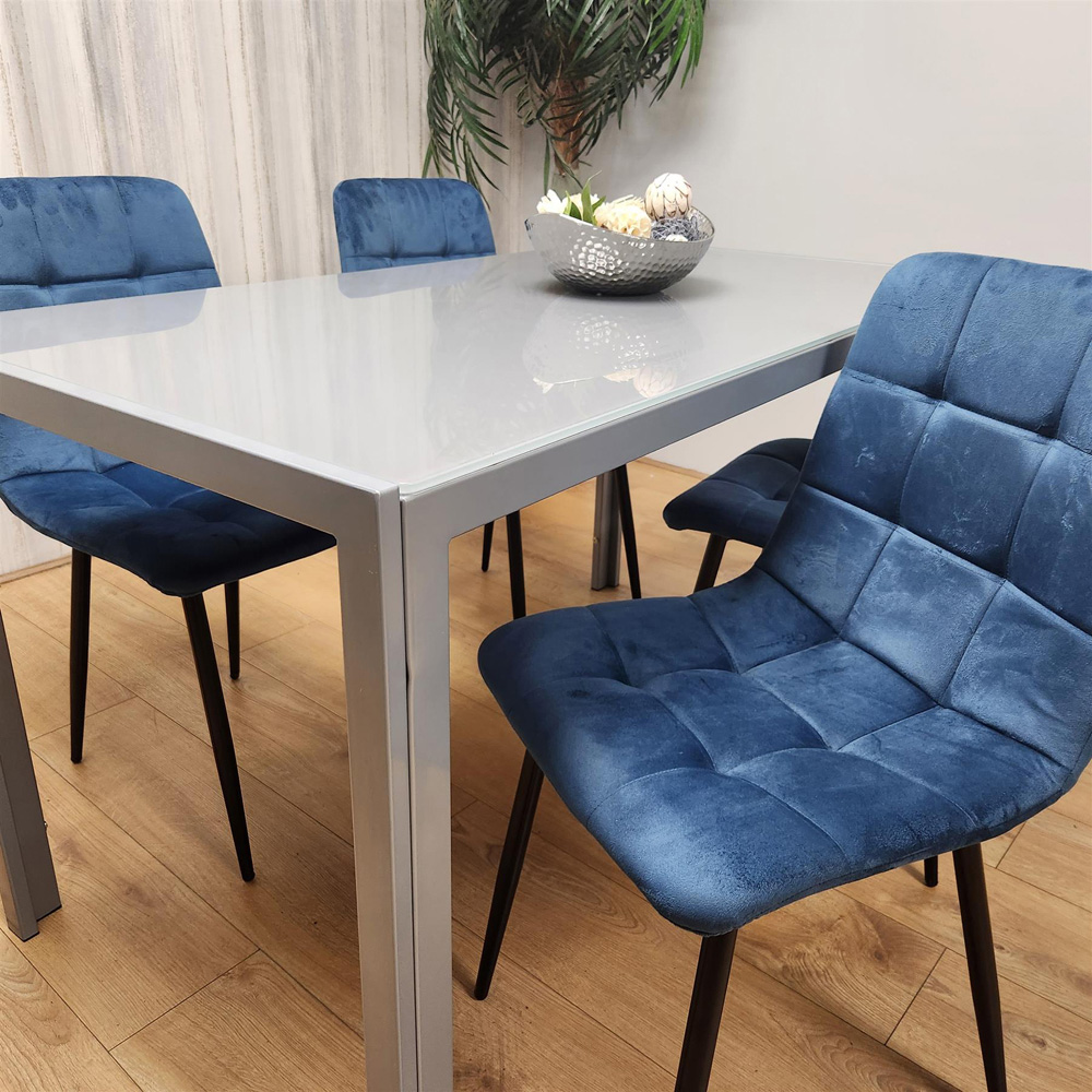 Kosy Koala 4 Seater Glass and Velvet Dining Set Grey and Blue Image 7