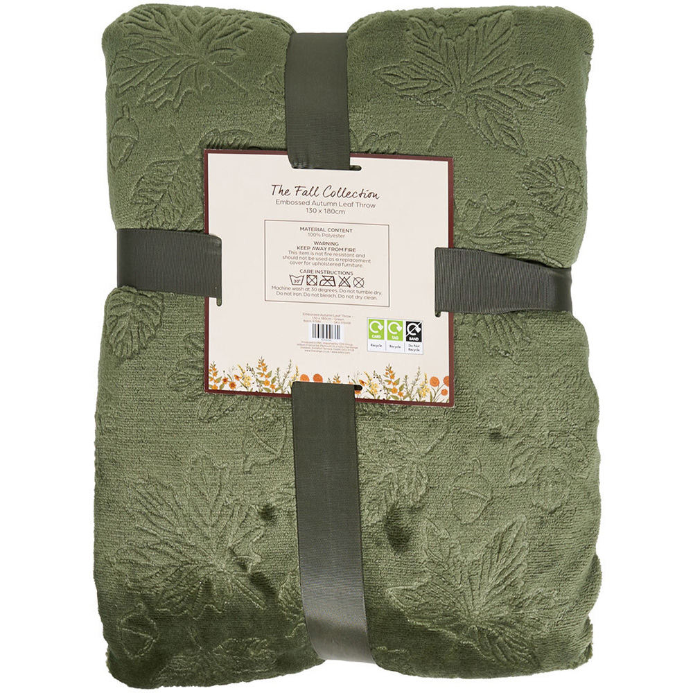 Embossed Autumn Leaf Throw Olive Image 2