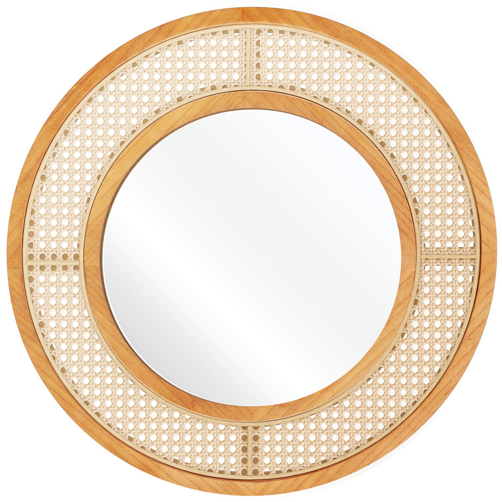 Costway Natural Rattan Round Wall Mirror 65cm Image 1