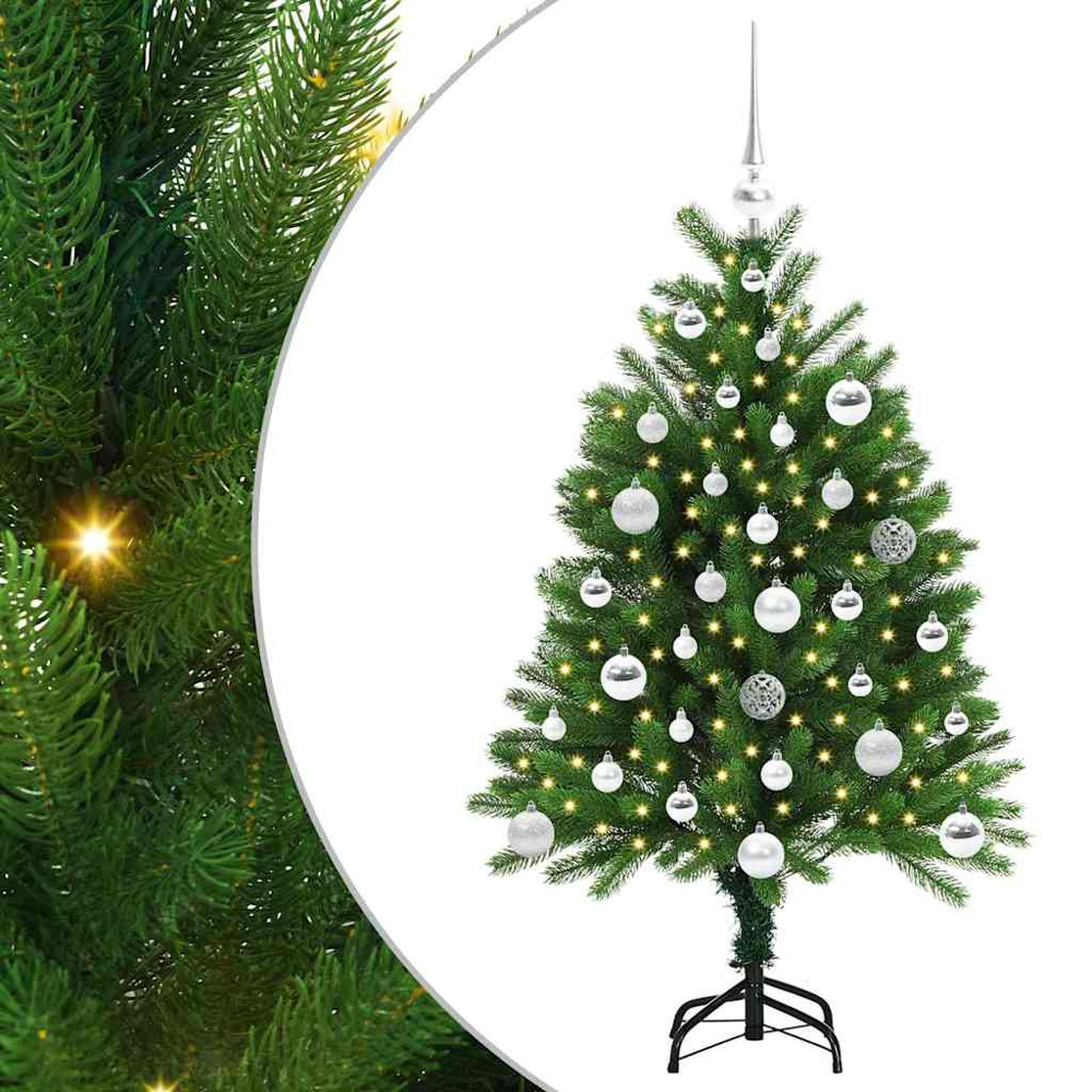 vidaXL Pre-Lit Silver Baubles Green Artificial Christmas Tree 4ft Image 2