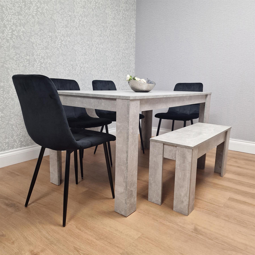 Portland Velvet 6 Seater Dining Set with Bench Stone Grey and Black Image 6