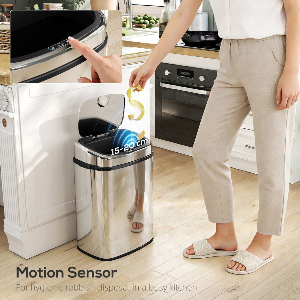 HOMCOM Silver Tone Stainless Steel Automatic Sensor Bin 50L Image 4