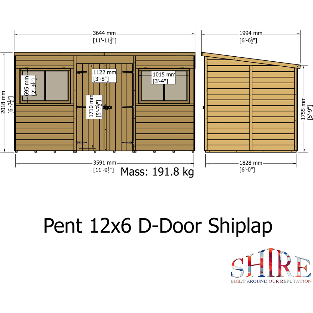 Shire 12 x 6ft Shiplap Pent Garden Shed Image 9