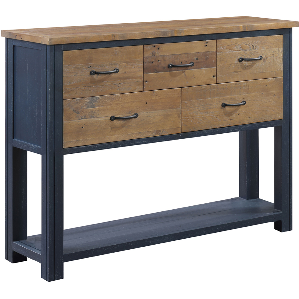 Baumhaus Splash of Blue 5 Drawer Single Shelf Wooden Blue Console Table Image 2