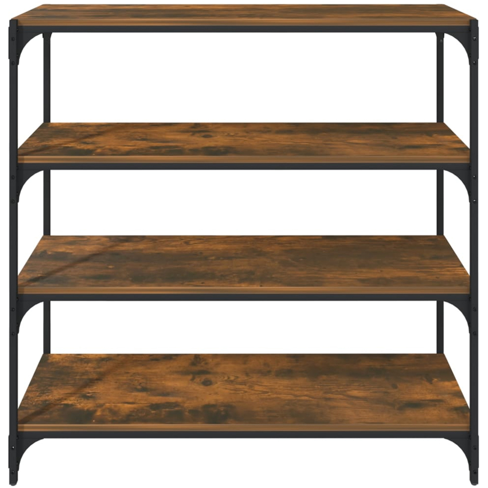 vidaXL 4 Shelf Smoked Oak Wood and Steel Wide Bookcase Image 3