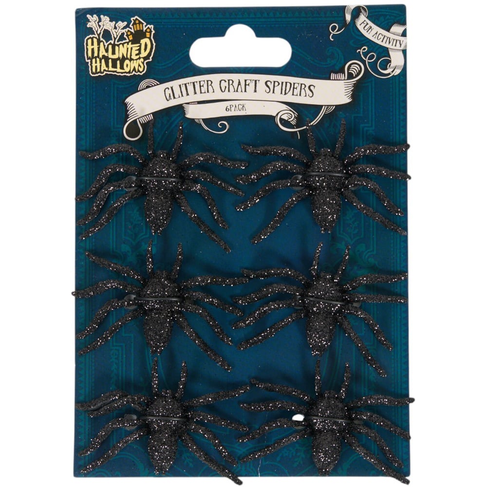 Pack of 6 Glittery Craft SpidersBlack Image 1