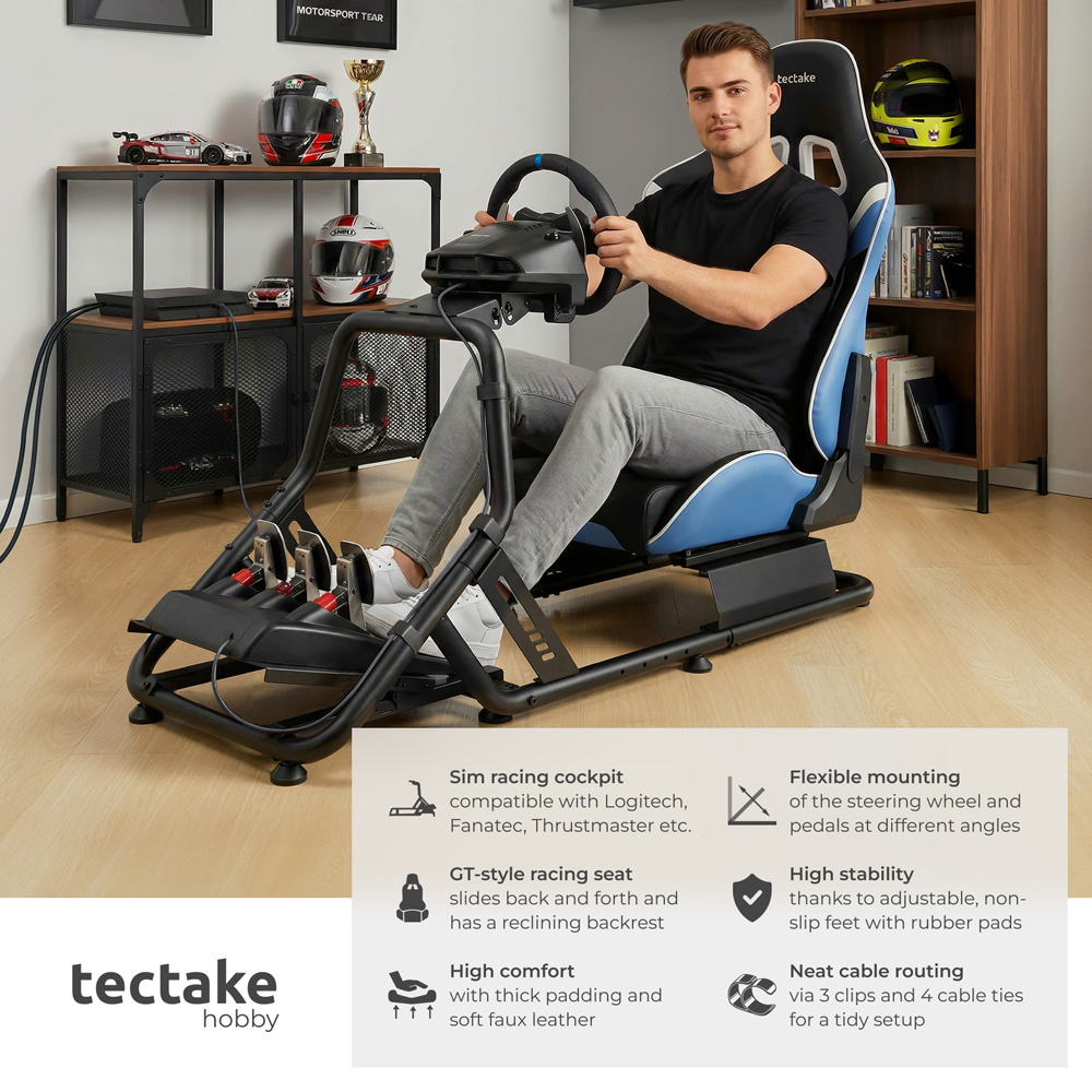 tectake Black and Azure Racing Seat Gaming Chair Image 3