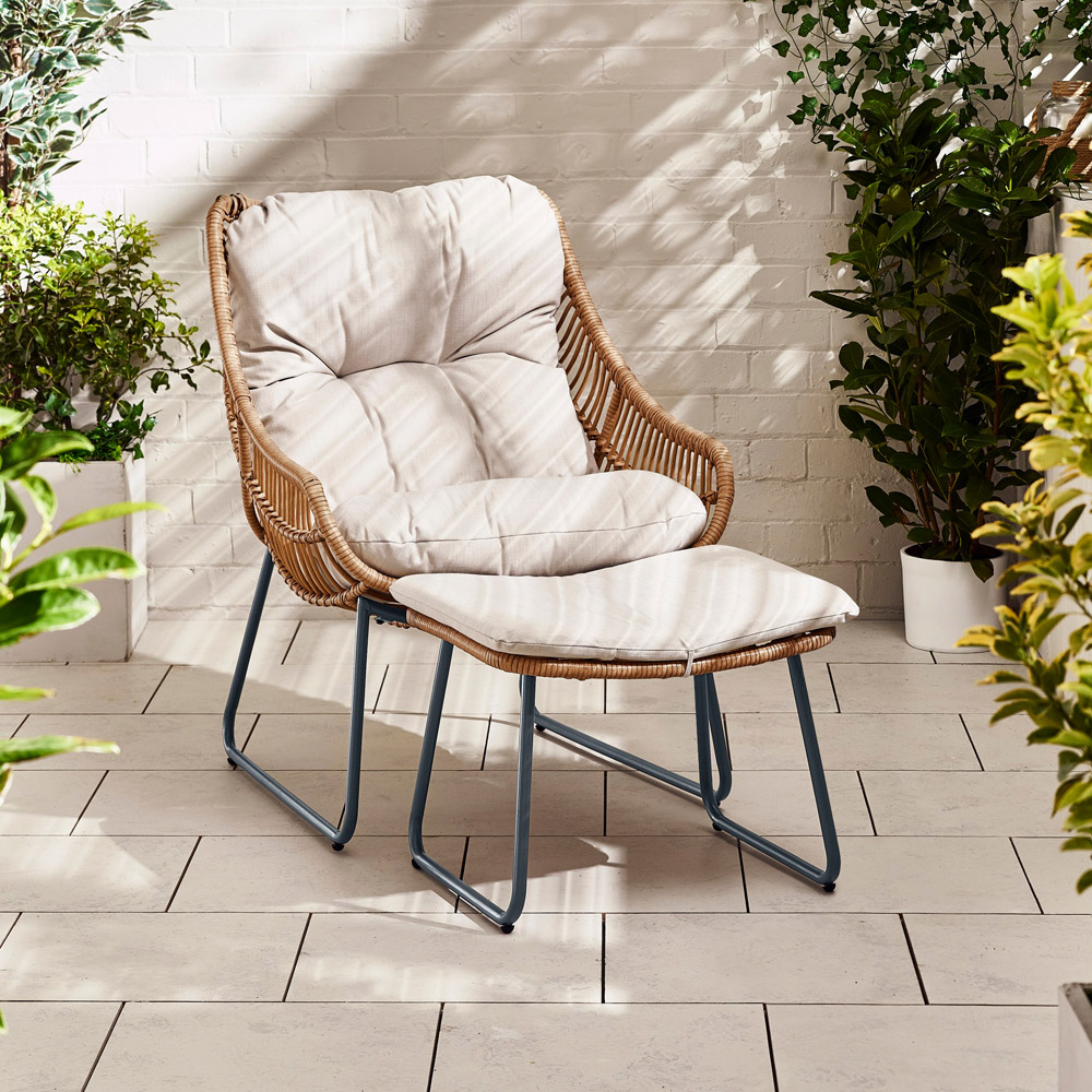 Furniturebox Fiji Beige Rattan Chair with Footstool Image 7